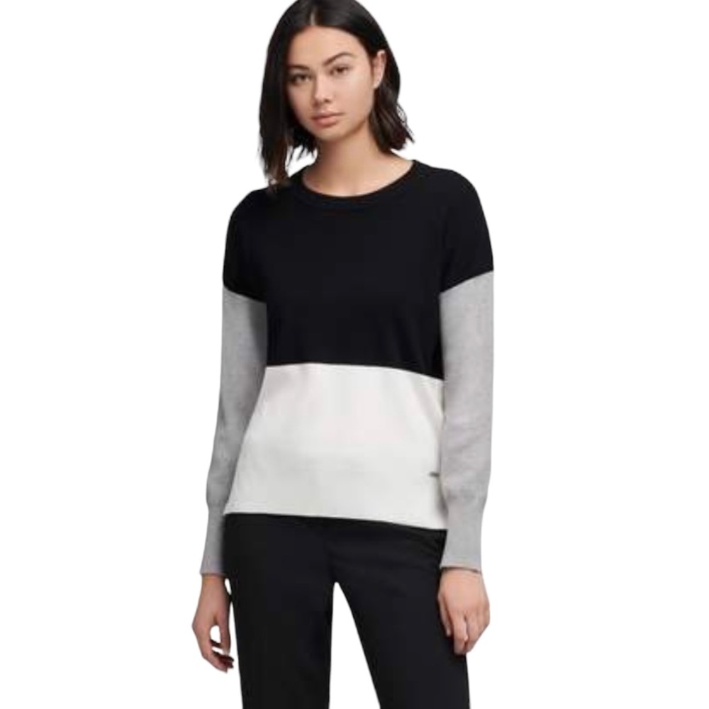 DKNY Colorblock Sweater Women’s Size Large Neutral 90s Style